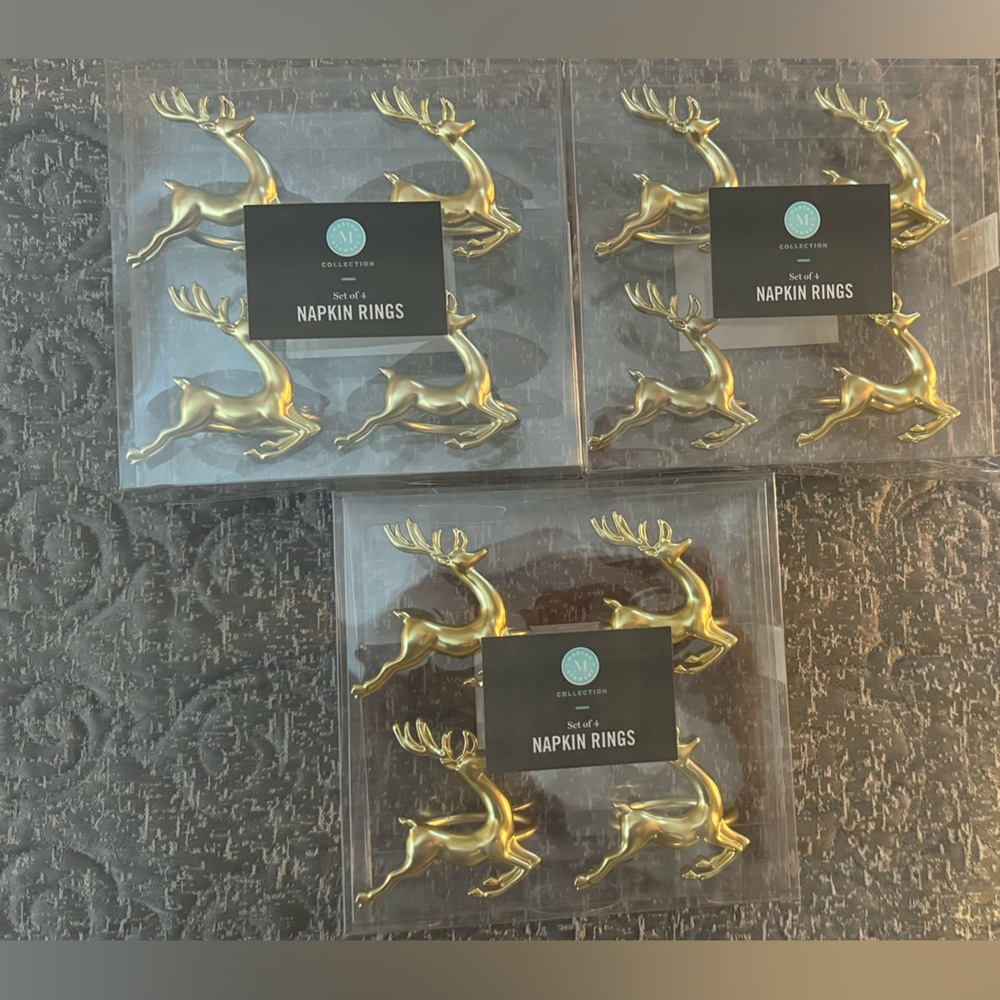 Reindeer Napkin Rings or Holders - Gold - 12 piece set